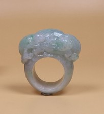 Cert'd Green Natural A Jade jadeite 21 mm Ruyi Pixiu Ring US 11.5           29601