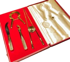 Asprey & Co Luxury 4 Piece Gold Plated Bar Tools Set (With Rare Knife)