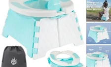  Portable Potty Training Chair with Travel Bag and 30 Liners, Foldable, Aqua