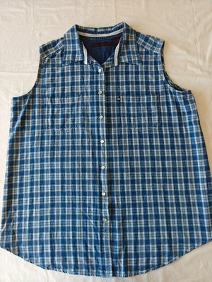 Gloria Vanderbilt sleeveless check shirt tartan pattern blue jeans colour, XXL s