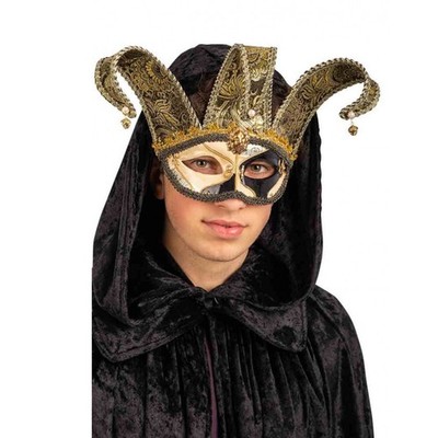 Kostüm Zubehör Venezianische Maske Hofnarr schwarz/gold mit Glöckchen