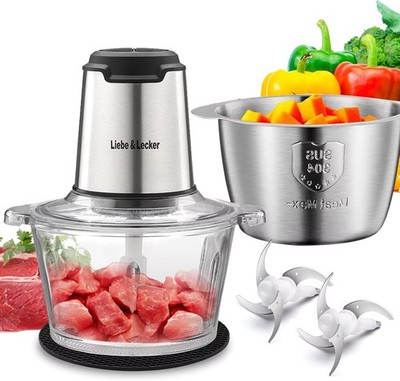 Liebe&Lecker Food Processor, Meat Grinder with 2 Bowls 8 Cup and 8 Cup, Food