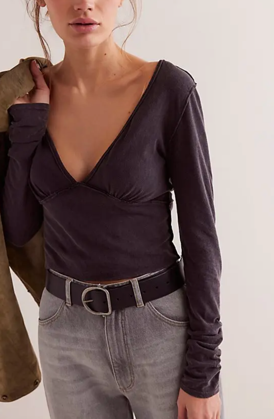 NEW FREE PEOPLE WE THE FREE BLACK IVY LONG SLEEVE TOP SHIRT SZ XS