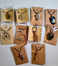 10pc Lot Handmade Copper Wire Wrapped Stone Pendant Necklaces Wholesale Resale