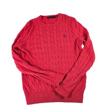 Polo Ralph Lauren Women Pink Cable Knit Cotton Sweater Small Pony Logo Crew Neck