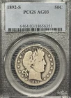 1892-S BARBER HALF DOLLAR PCGS AG3