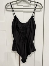 Vintage Gold Label Victoria  s Secret M 100 Silk Teddy 1 Piece Nightie Black