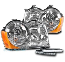 FOR 08 09 10 JEEP GRAND CHEROKEE CHROME PROJECTOR HEADLIGHT LAMP +LED DRL SIGNAL