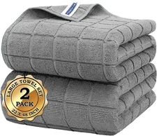 HOMERHYME Microfiber Bath Towels 2 Pack (22'' x 48'') - Lightweight Quick Dry...