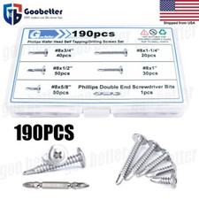 190Pcs 8 Wafer Head Self Drilling Screws 410 Stainless Steel Self Tapping Screw