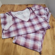 Eddie Bauer Pink Purple Plaid 2 Pc Pajama Set Tank Lounge Pants Size Womens L