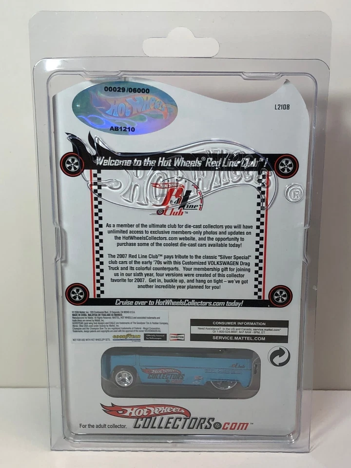 Camión de arrastre Volkswagen Hot Wheels 2007 Red Line Club personalizado azul #29/6000 Foto 2 de 4