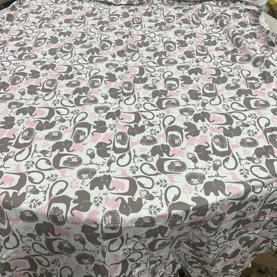 Emma & Mila Baby Mine Jungle Jumble Pink & White Cotton Fabric 2 yds x 44''  New