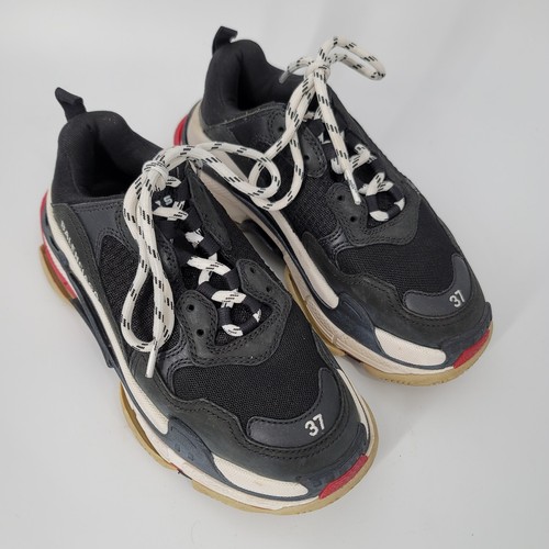 Balenciaga Black Leather Mesh Triple S Sneakers Size 7 HEAVY - Picture 2 of 11