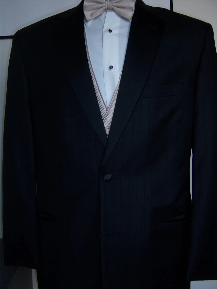 BLACK PERRY ELLIS STERLING TUXEDO Jacket with Pant Option Subtle Stripe - Image 4 of 4