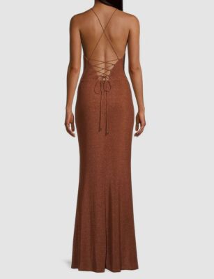$378 Misha Women's Brown Queenie Shimmer Halter Dress Size AU8/US4 | eBay