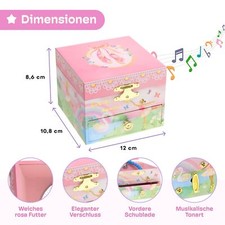 Emfogoo Schmuckkästchen Mit Ballerina - 2-stöckige Holz-Box Für Mädchen In Rosa