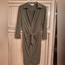 Philosophy Olive Green Dress - Size Small - Gold Accents! NICE! TIE FRONT