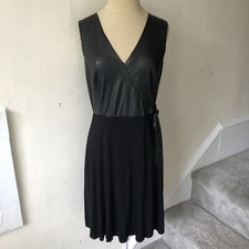 Bailey 44 Black Faux Leather Faux Wrap Cider Dress EUC Size Medium