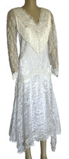 Martin McCrea Clementine White Lace, Fringe, Western Wedding Dress, Size Small