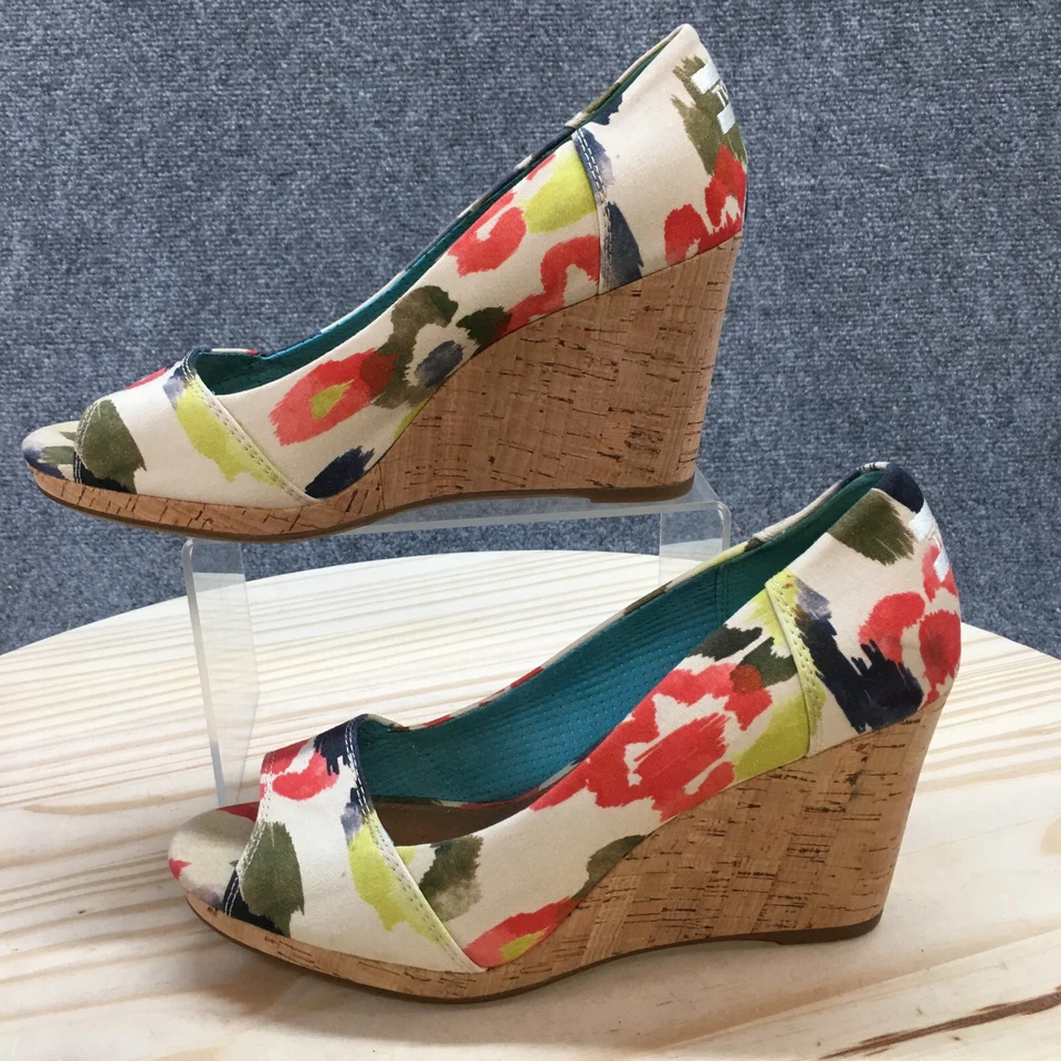 Toms Sandals Womens 8.5 Stella Tangerine Wedge Pumps Multicolor Cork 10009772 - Image 2 of 4