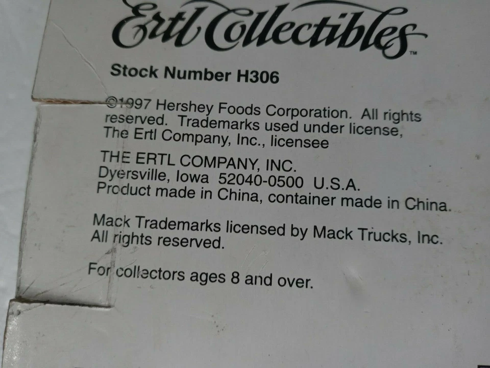 Camión cisterna ERTL H306 HERSHEY'S JARABE MACK (AÑO 1997) Foto 3 de 4