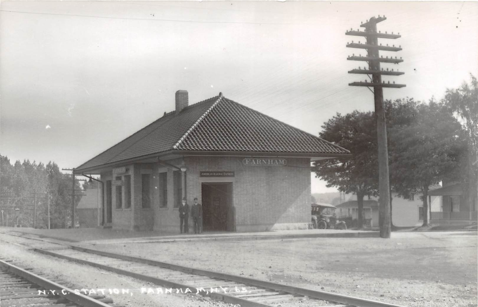F1/ Farnham New York NY Real Photo RPPC Postcard NYC Railroad Depot