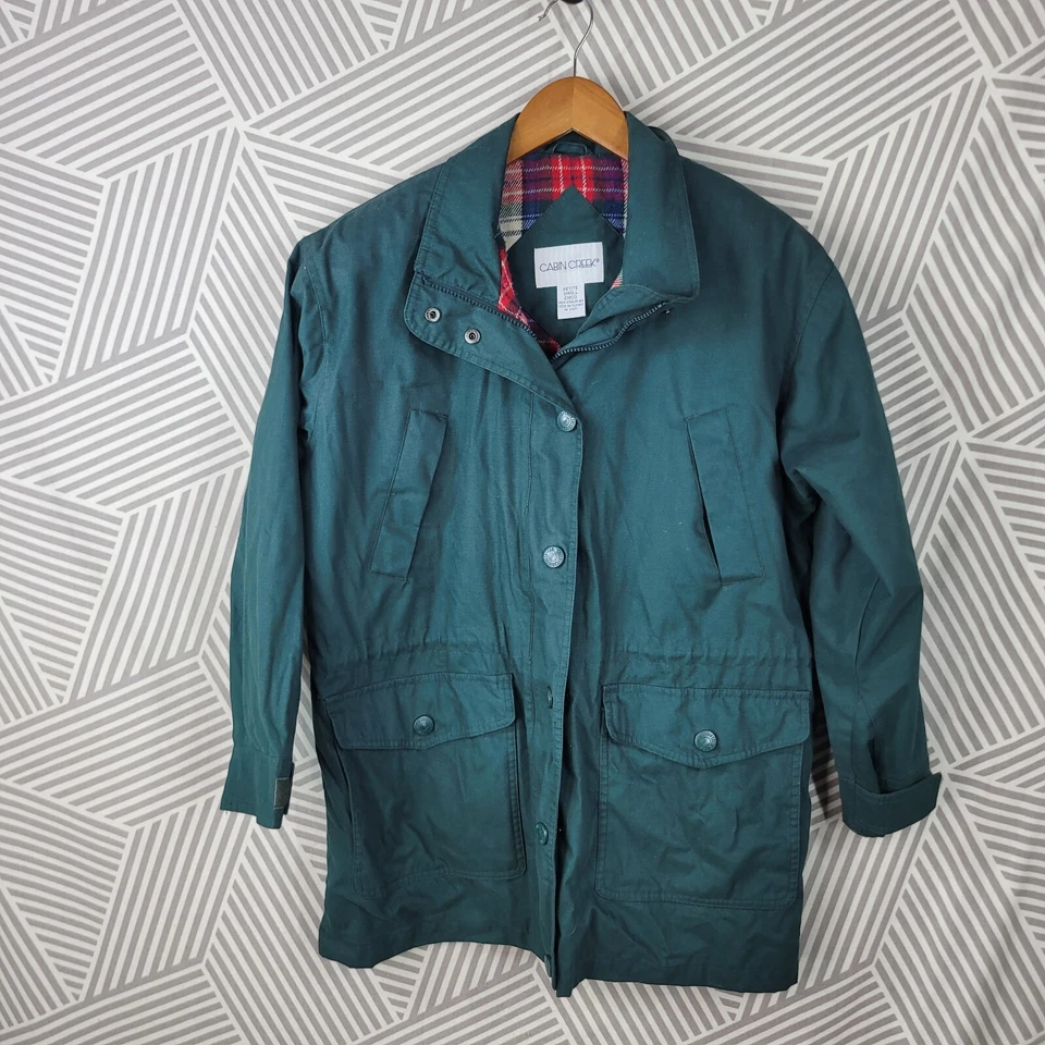 Casaco feminino vintage Cabin Creek pequeno com zíper xadrez cobertor forrado verde cintura - Imagem 4 de 4