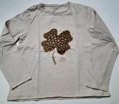 Vertbaudet*Langarmshirt* Mädchen Gr. 158*Tunika*Pullover*Beige*Kleeblatt*Glitzer