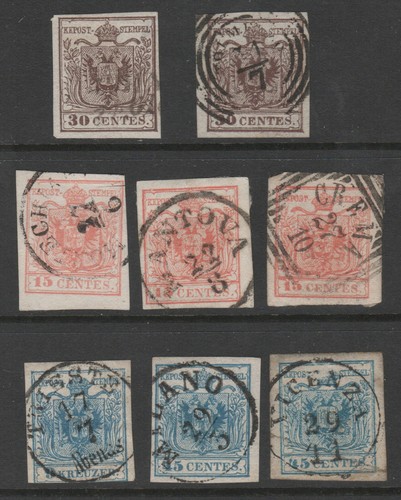 Lombardy Venetia 1850 / 1854 Imperf Selection Used CV $225+