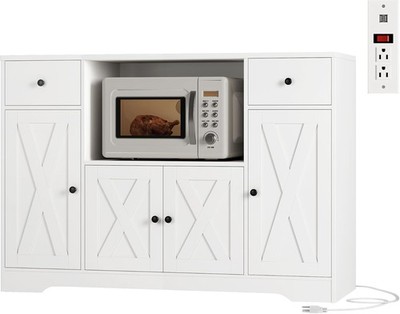 HOSTA Microwave Cabinet with Charging Stat, 47'' W Kitchen Stora