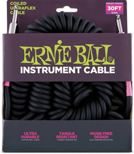Ernie Ball 6044 UltraFlex Instrument Coiled Cable/Lead, Str-Str 30ft Black