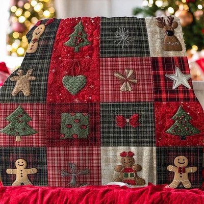 Christmas Gingerbread Plaid Blanket Throw 78  x 59  Soft Cozy Holiday Home Decor