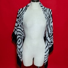 Abstract Black and White Sheer Scarf with Netting Border Detail