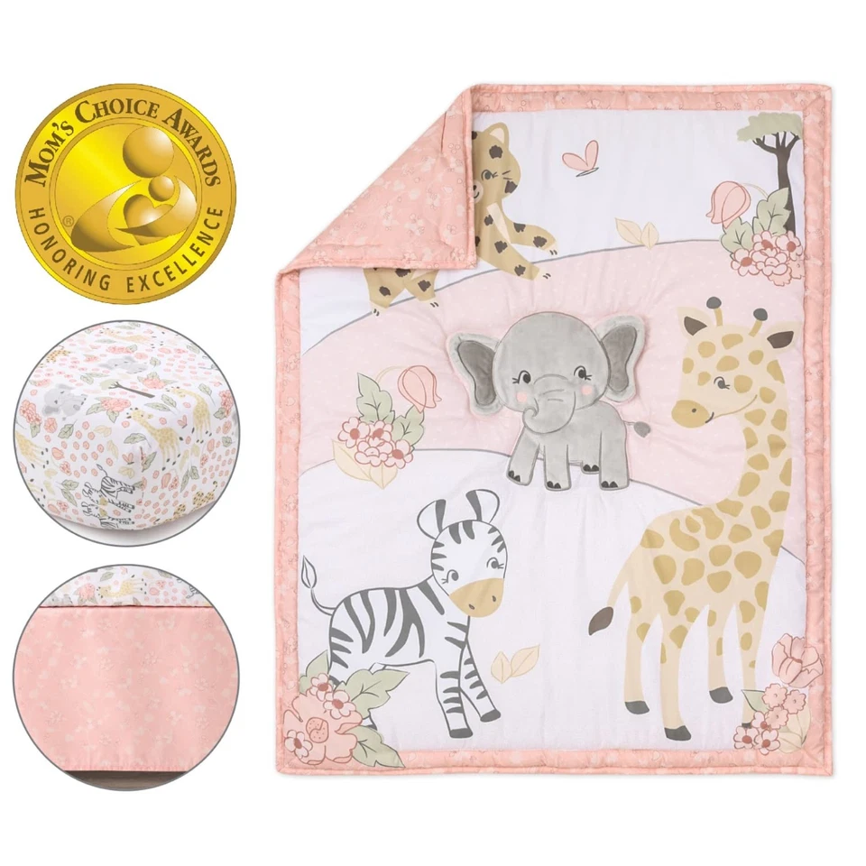 Juego de cama de cuna de bebé de 3 piezas para niñas - recién nacido, bebé y niño pequeño guardería B... Foto 2 de 4