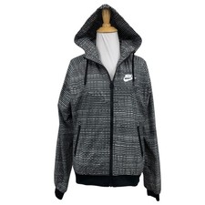 Nike Jacket Women M Medium Black White AOP Running Mesh Lined Windbreaker Hoodie