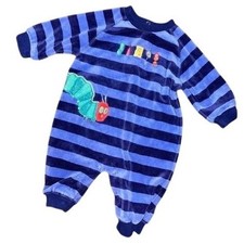 Vintage Carters Eric Carle The Very Hungry Caterpillar Velour Romper 0-3 Blue