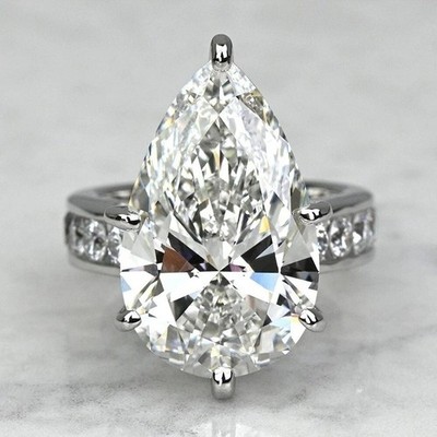 Rare 18 Ct Certified Treated White Diamond Solitaire Ring,925 Sterling Silver