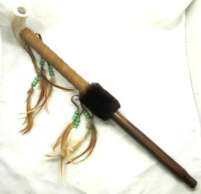 Native American Antler Pipe, Cherokee Made Smoking Pipe, 18 3/4'' Long, COA #AP58