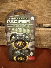 Iowa Hawkeye Black/Gold Orthodontic 2 Pack Pacifiers NCCA Licensed BPA Free 0-6