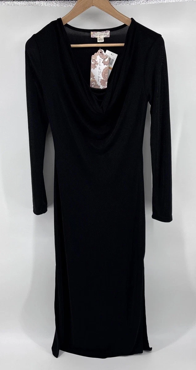 knee length dresses for ladies Campbell Black Long-Sleeve Maxi Dress With Lace Detail – Club L London main image 1