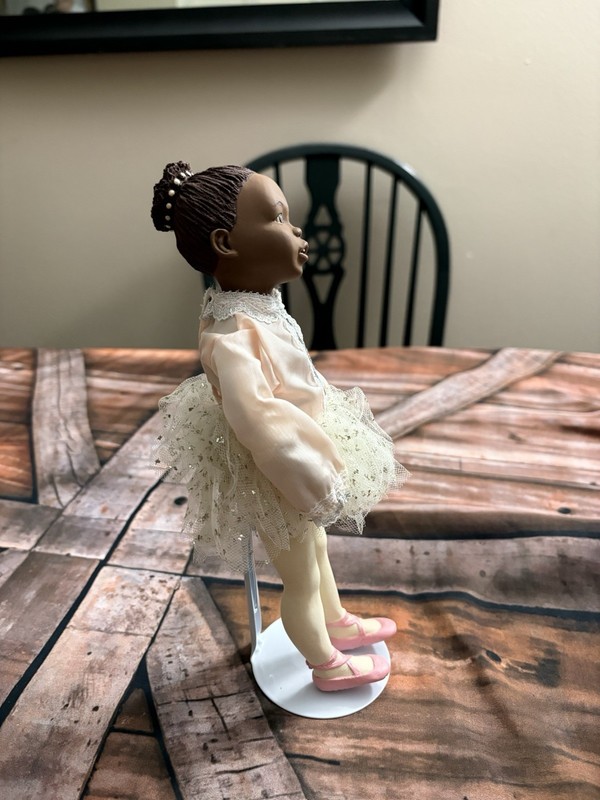 Ballerina Play Doll Dark Complexion Brown Eyes Curly Hair w/ Outfit & Stand