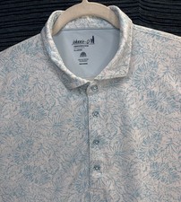 Johnnie O Polo Shirt Mens XL Blue Leaf Print Diablo Classic Logo Performance