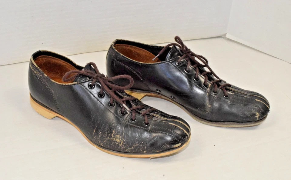 Zapatos de Bowling Sears Vintage Talla 10 Años 60 Cuero Negro Envejecido Brillante Hechos en EE. UU. Foto 4 de 4