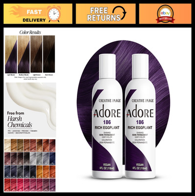 Vegan Purple Hair Dye - Semi-Permanent Rich Eggplant Color (2 Pack) 4 Fl Oz - No