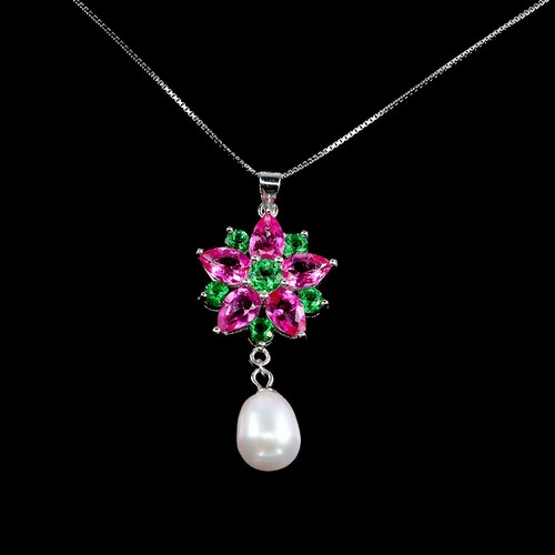 925 Sterling Silver Necklace Pear Topaz Mop Natural Gemstone jewelry 18in