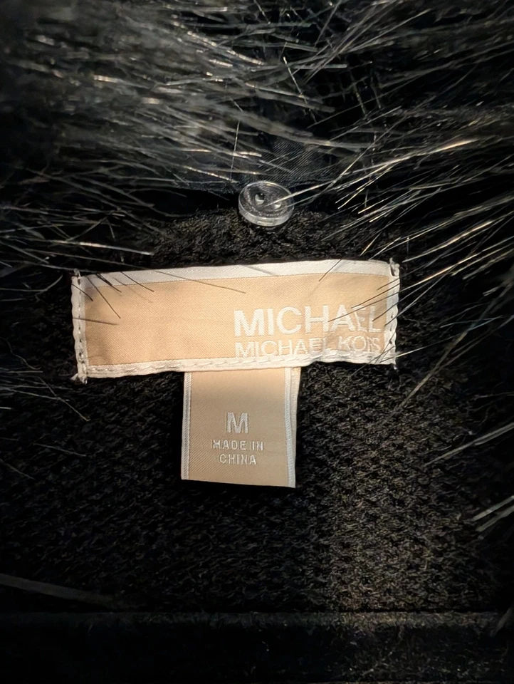 Cardigã suéter MICHAEL Michael Kors pele sintética lã amarrar cintura longa médio - Imagem 3 de 4