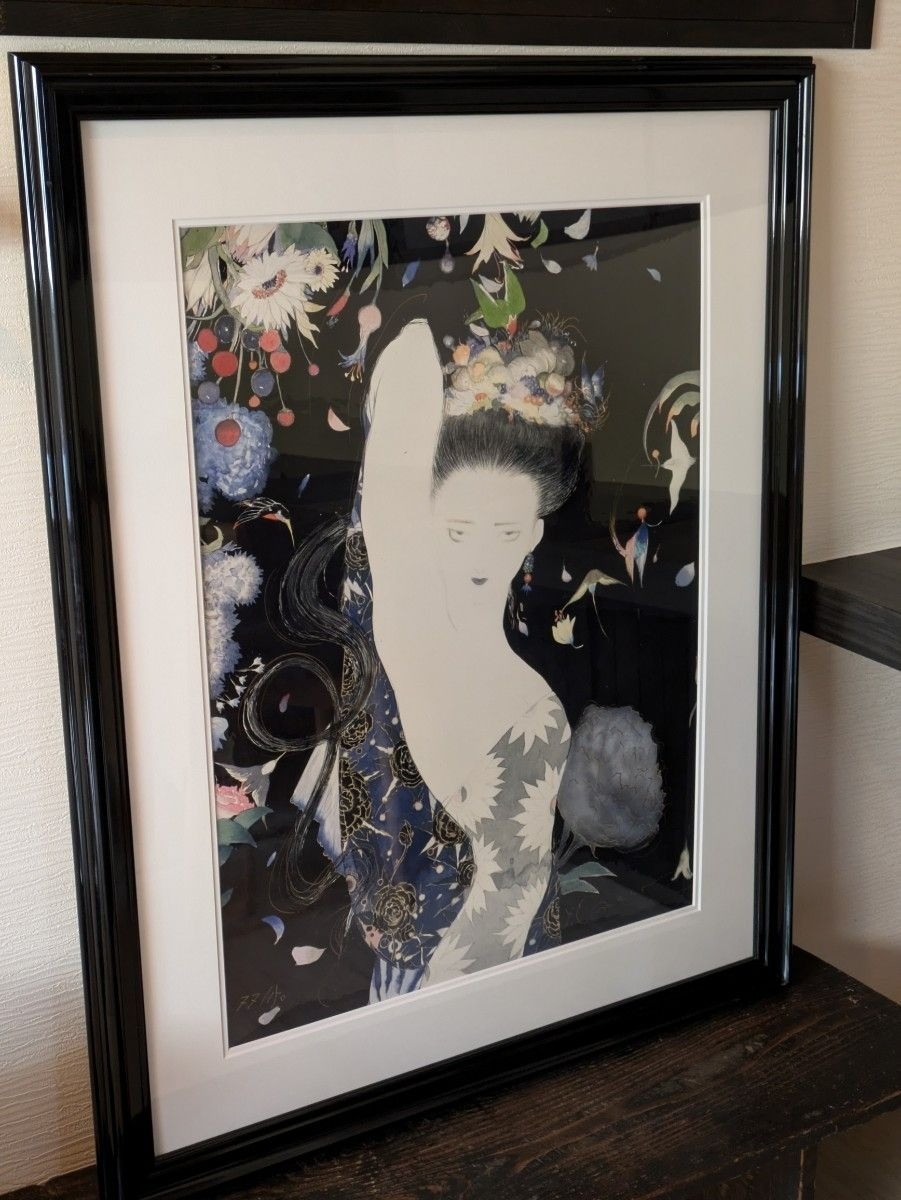 Impresión artística nocturna de verano firmada por Yoshitaka Amano Hiten Shoga limitada enmarcada FF