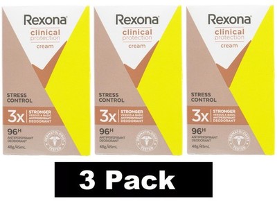 3 x REXONA 48g ANTIPERSPIRANT DEODORANT CLINICAL PROTECTION CREAM STRESS CONTROL