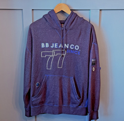 VTG Bugle Boy Hoodie Mens XL Blue Y2k Pullover Soft Broken-In Patch Logo Skater